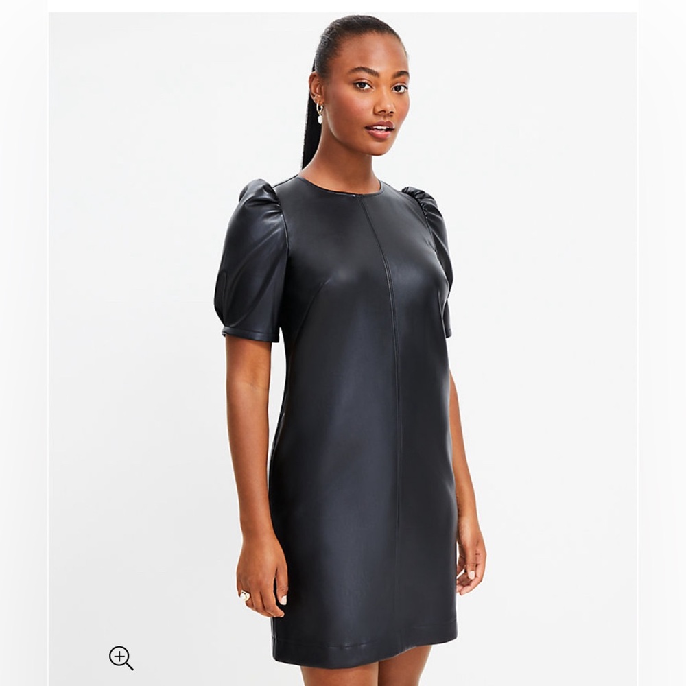 NWOT LOFT Short sleeve Black Leather Dress